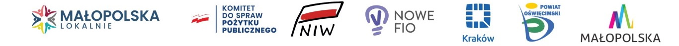 Projekt jest finansowany z programu Małopolska Lokalnie ze środków Rządowego Programu NOWEFIO Narodowego Instytutu Wolności - Centrum Rozwoju Społeczeństwa Obywatelskiego, Komitetu Pożytku Publicznego, Powiatu Oświęcimskiego i Miasta Krakowa