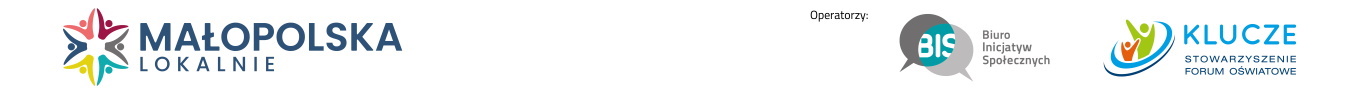 Projekt jest finansowany z programu Małopolska Lokalnie ze środków Rządowego Programu NOWEFIO Narodowego Instytutu Wolności - Centrum Rozwoju Społeczeństwa Obywatelskiego, Komitetu Pożytku Publicznego, Powiatu Oświęcimskiego i Miasta Krakowa